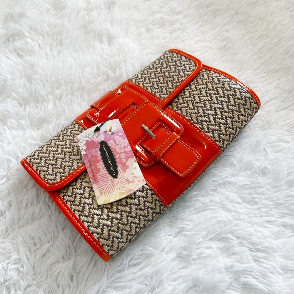 Chinese Laundry Orange & Tan Clutch Bag NWT